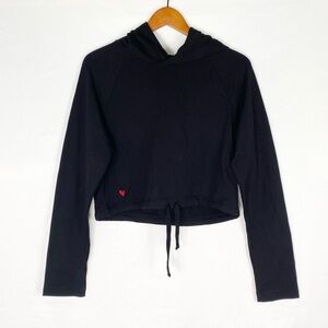 NEW Midheaven Lounge by Kathryn Brolin Crop Drawstring Hoodie Black